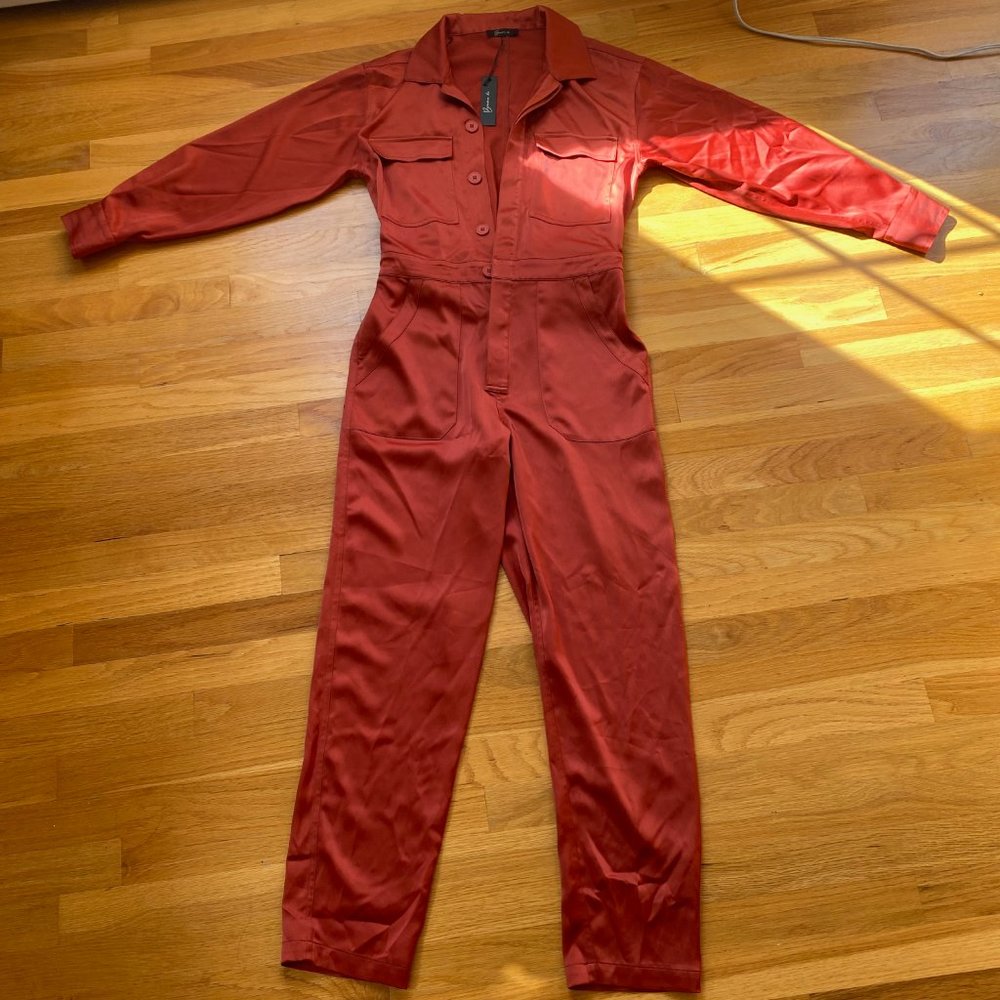 NWT 27 Miles Malibu Brama Di Red Silk Jumpsuit Size M